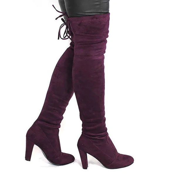 Women's High Boots Over The Knees Stretch Tight Faux Suede Khaki 7.5