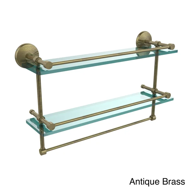 Allied Brass MC-2TB/22-GAL-ABR 22 inch Gallery Double Glass Shelf with Towel Bar, Antique Brass