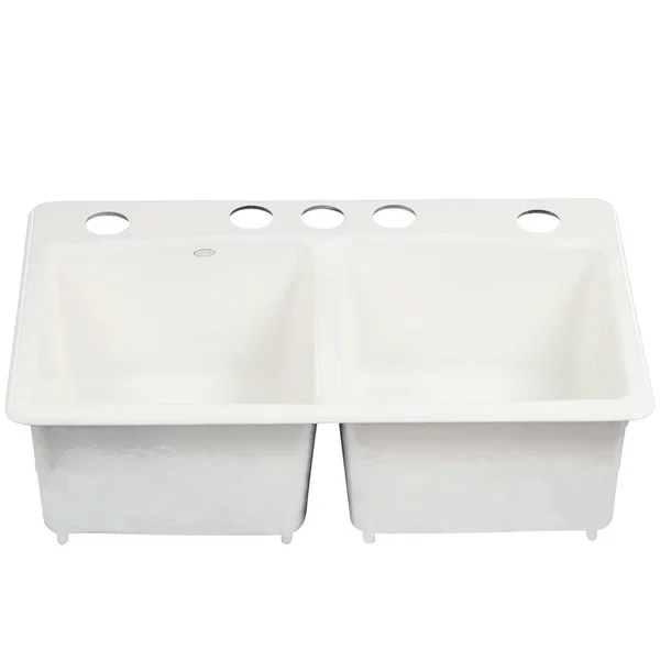 Kohler Brookfield Undermount Cast Iron 33 in. 5-Hole Double Bowl Kitchen Sink in White