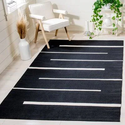 Estremera Striped Handmade Flatweave Cotton Black/White Area Rug Ebern Designs Rug Size: Rectangle 4' x 6'