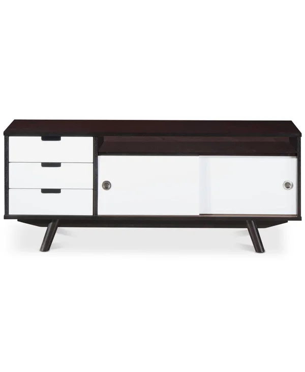 Modern Wood Veneer 55x22 TV Stand with Sliding Doors Wenge Techni Mobili
