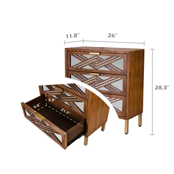 COZAYH 3-Drawer Mirror Fronts Accent Dresser - 3-Drawer