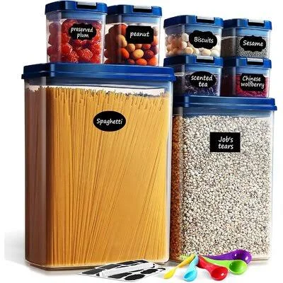Airtight Food Storage Containers with Lids, 8pc Plastic Storage Containers Set with Easy Lock Lids, BPA Free Dry Food Storage Co