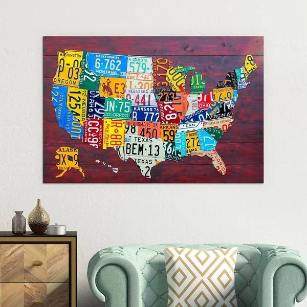 iCanvas 9210-1pc3-26x18 License Plate Map USA by David Bowman Canvas Print