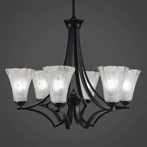 Toltec Lighting 566-MB-721 Zilo 6 Light Chandelier with 5.5x22 Fluted Frosted Crystal Glass, Matte Black Finish