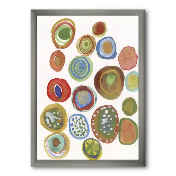 Designart 'Circular Composition II' Mid-Century Modern Framed Art Print - 12 in. Wide x 20 in. High - Silver
