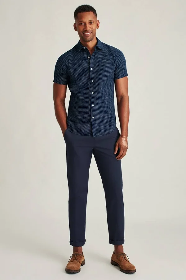 Stretch Riviera Short Sleeve Shirt Athletic for Men by Bonobos - Blue Seersucker Duane Flower - SX Regular