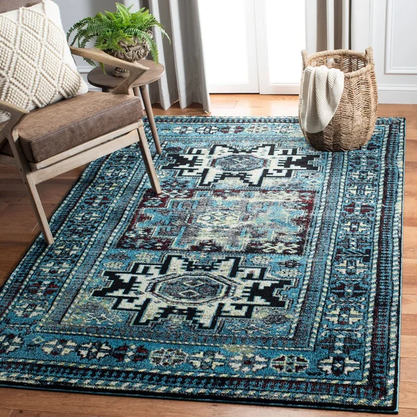 Safavieh Vintage Hamadan Rug Collection VTH213M - Light Blue - Black - 5&-3x22 x 7&-6x22