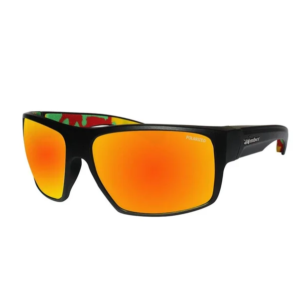 Bomber Sunglasses - Mana Bomb Matte Black FRM - Red Mirror Polarized Lens, Rasta Foam