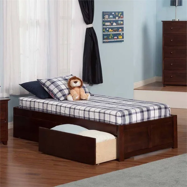 Atlantic Furniture AR8012114 Concord Twin XL Flat Panel Footboard with 2 Urban Bed Drawers Antique Walnut