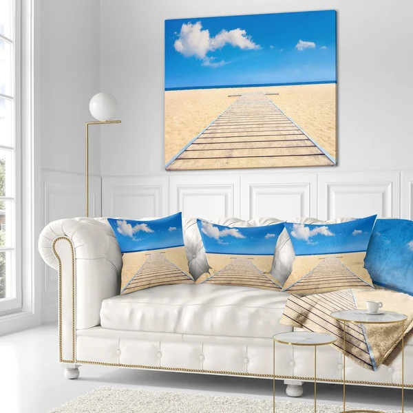 Designart 'Beach and Sea with Wooden Floor' Blue Seashore Throw Blanket - 71 in. x 59 in.