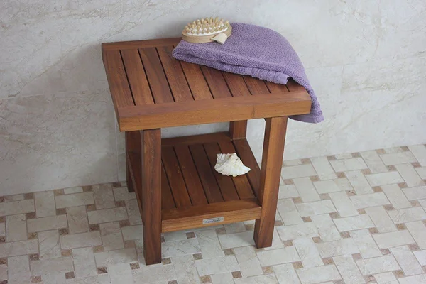 AquaTeak The Original 18x22 Spa Teak Shower Bench with Shelf, 18" x 13" x 18"
