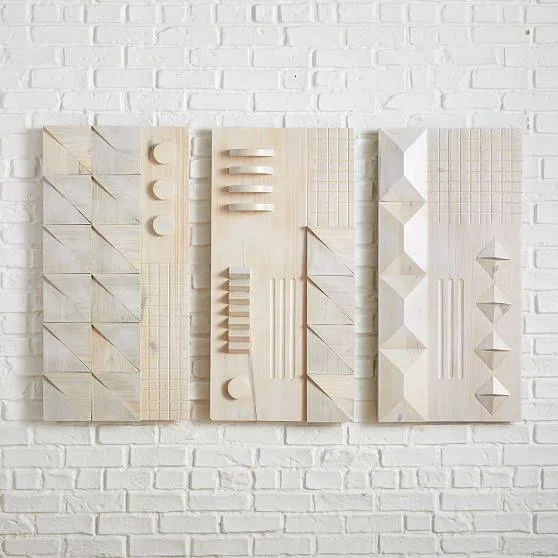 Carved Wood Wall Art, Panel 3, Natural, Wood, Large