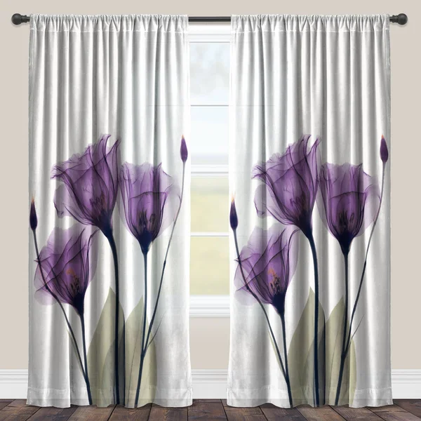 Laural Home Lavender Hope Rod Pocket Sheer Window Curtain Panel