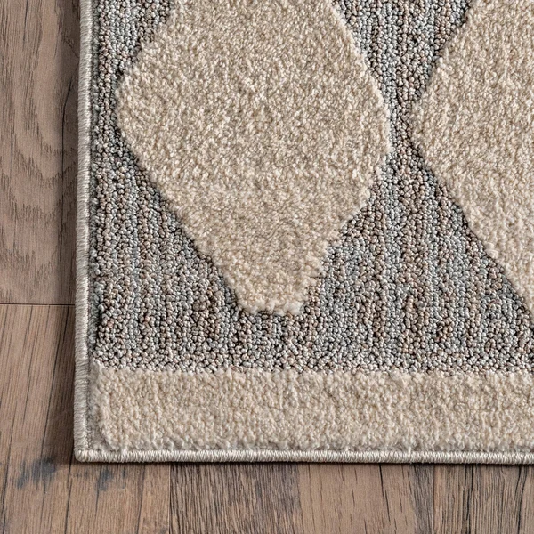 nuLOOM Senna High Low Textured Diamond Banded Grey 6 ft. 7 in. x 9 ft. Indoor Area Rug