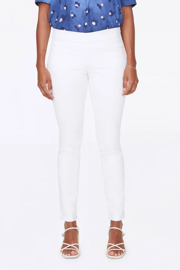 Nydj Slip-On Optic White Skinny Ankle Cut Jean