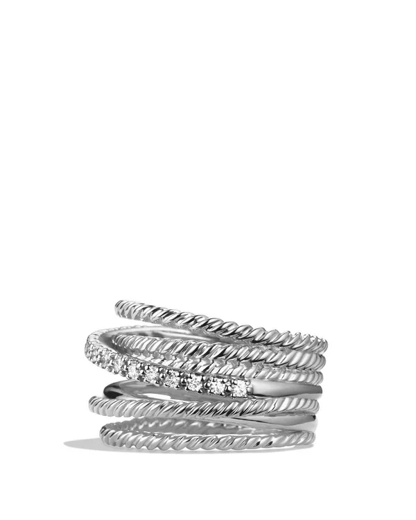 David Yurman Crossover Wide Ring with Diamonds - White/Silver