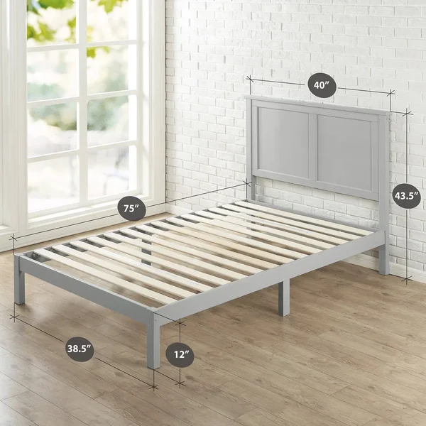 Zinus Wood Country Style Platform Bed with Headboard - No Box Spring Needed, Wood Slat Support, Twin