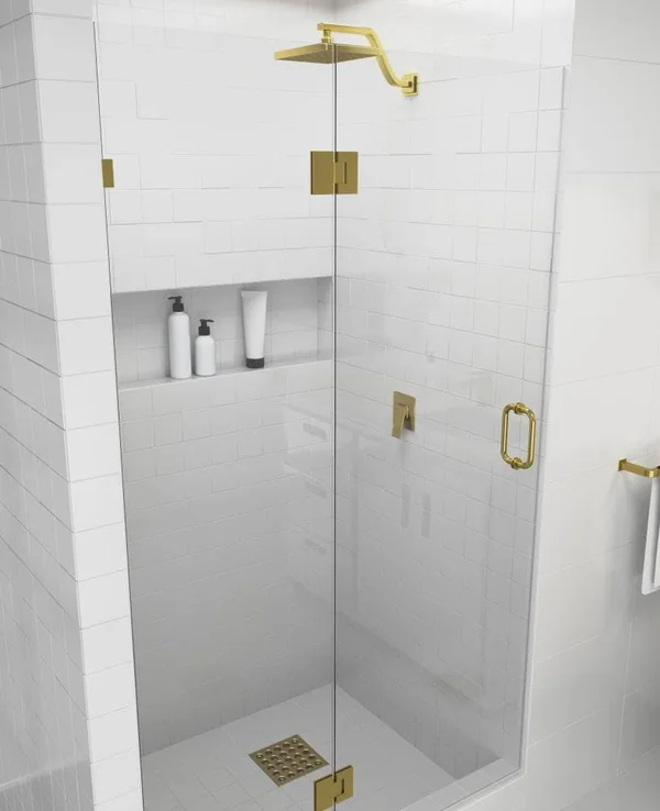 Glass Warehouse GW-GH-33-SB 33x22 W x 78x22 H Hinged Frameless Shower Door Finish: Satin Brass