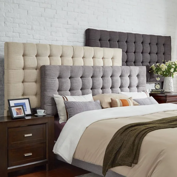 Briella Button Tufted Linen Upholstered Headboard Inspire Q Modern - Dark Grey Linen - King