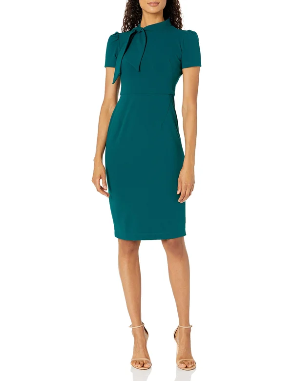 Maggy London Women's Solid Crepe Classic Novelty Short Sleeve Sheath