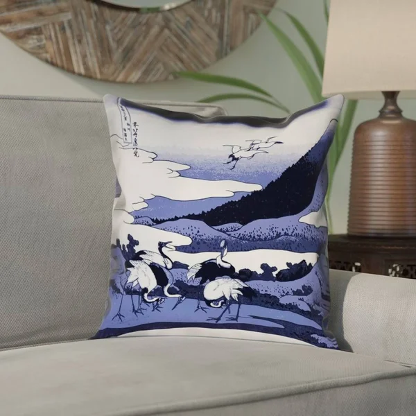 Bloomsbury Market Montreal Japanese Cranes Linen Pillow COVER - Blue