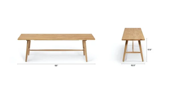 55x22 Oak Bench, Solid Wood, Article Sede Modern Furniture