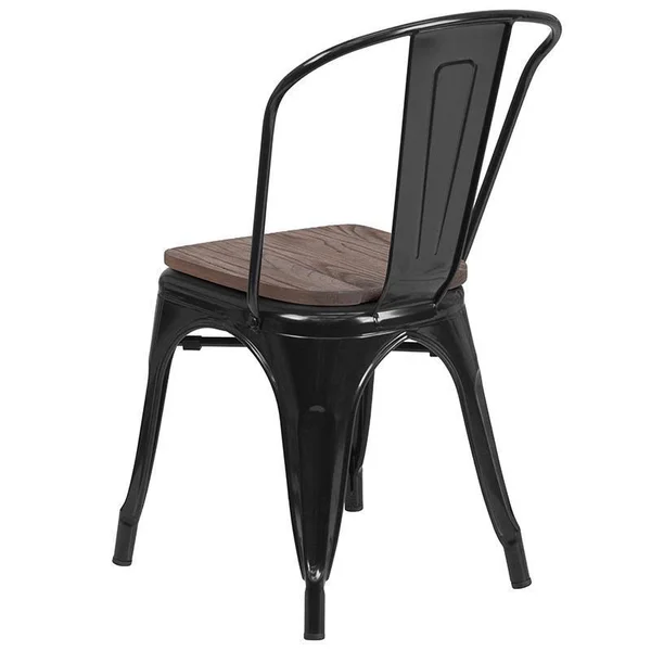 Flash Furniture Metal Stackable Chair with Wood Seat Yellow