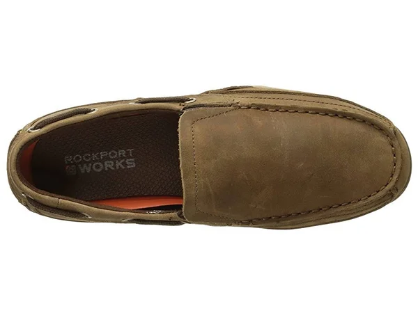 Rockport Works Sailing Club Slip on Boat Shoe Steel Toe, Men's Brown