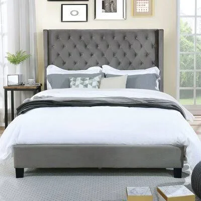 Keilson Tufted Upholstered Platform Bed Gold Flamingo Size: Queen, Color: Gray