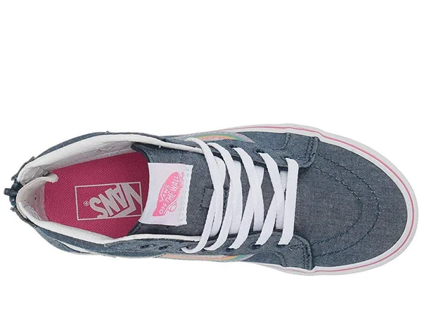 Vans Kids Sk8-Hi Zip (rainbow SIDESTRIPE) Denim/White