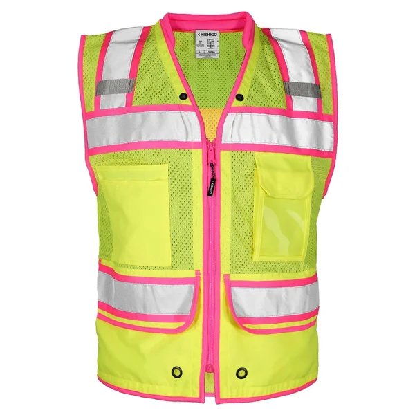 Color Contrast High Performance Surveyors Vest - Lime/ Pink - S5046 - L