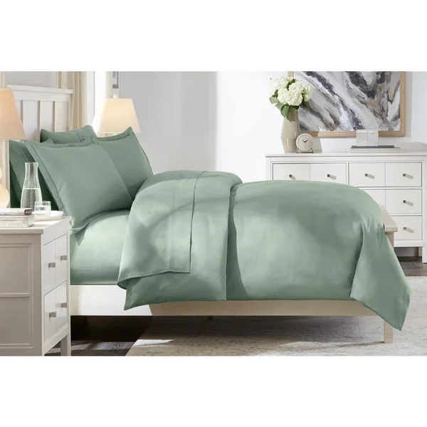 Home Decorators Collection 300 Thread Count Wrinkle Resistant American Cotton Sateen 3-Piece King Duvet Cover Set in Willow Gree