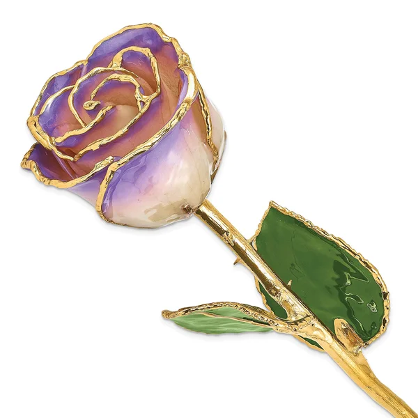 Lacquer Dipped Gold Trim White & Blue Opal Rose