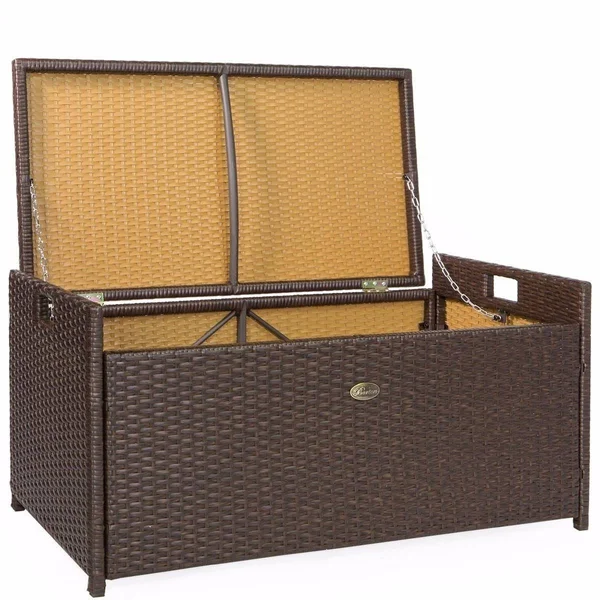 Barton Outdoor Storage Bench Rattan Style Deck Box with Cushion - 60-Gallon