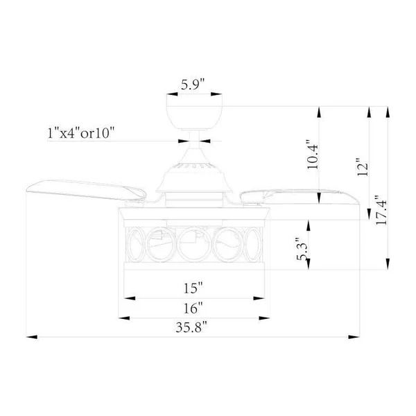 36-Inch Metal Chandelier Retractable 3-Blade Ceiling Fan with Wall Switch