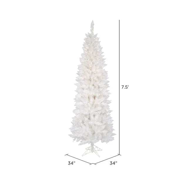 Vickerman 7.5& Sparkle White Spruce Pencil Christmas Tree with Clear Lights