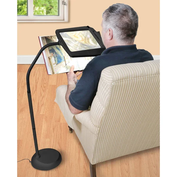Adjustable Lighted Floor Standing Magnifier - 3X Magnification - Black