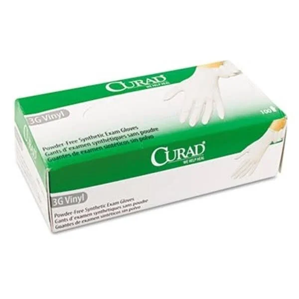 Curad 3G Synthetic Vinyl Exam Gloves - Powder-Free, Medium, 100/Box