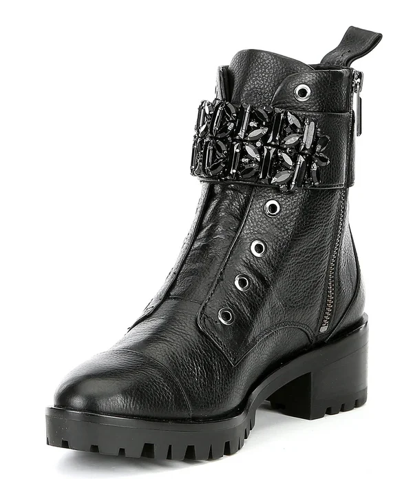 Karl Lagerfeld Pippa Crystal Embellished Platform Boot Black Leather