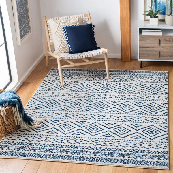 Safavieh 9& x 12& Tulum Tulum 267 Ivory, Navy Rug