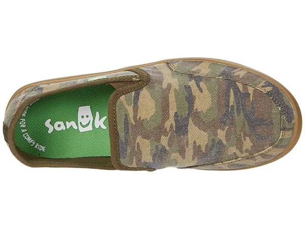 Sanuk Men's Vagabond Camo Slip on Sneaker Woodland Camo Washed Canvas Size 8 M