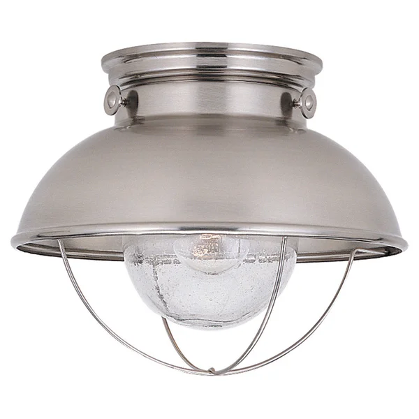 251 First River Station One-Light Outdoor Flush Mount in Brushed Stainless - Industrial, Bellacor 2055938