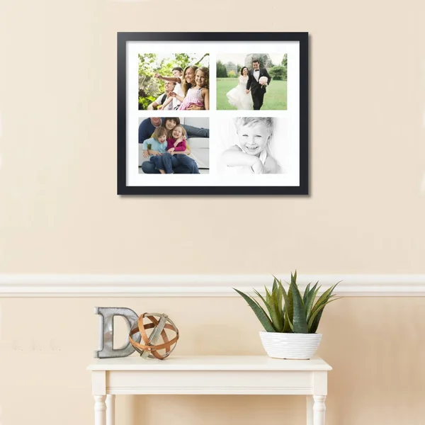 Collage Picture Frame, Satin Black Frame with 4 openings for 8x10 Photos with Super White Mat. D3926T10, ArtToFrames