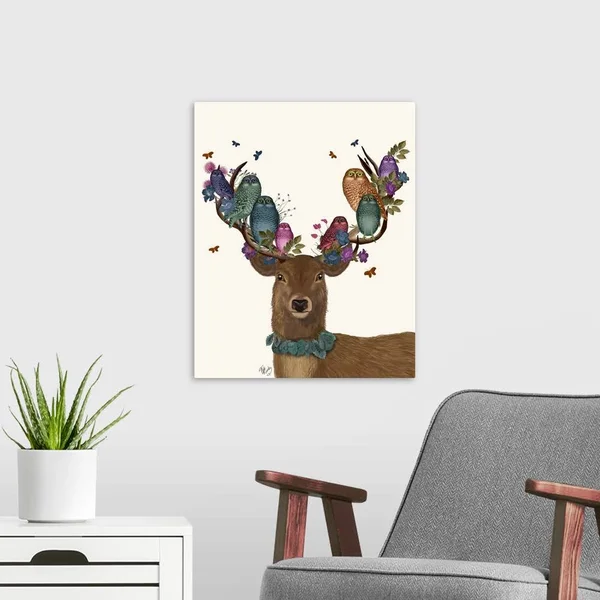 Deer Birdkeeper - Owls, Canvas Wall Art, 16x20, Great Big Canvas