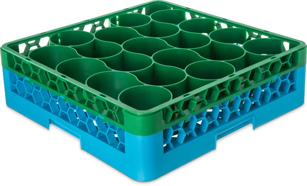 Carlisle OptiClean NeWave Color-Coded Glass Rack with Integrated Extender 20 Compartment- Green-Carlisle Blue - RW20-C413