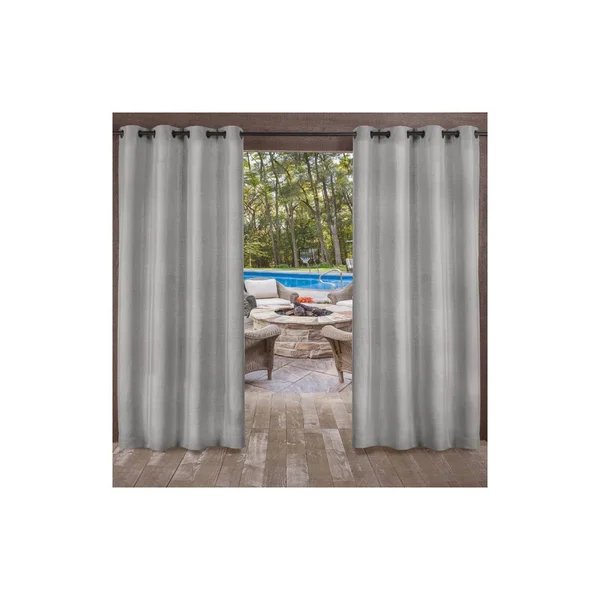 Exclusive Home Biscayne Indoor/Outdoor Two Tone Textured Grommet Top Curtain Panel Pair - Silver, 54X96