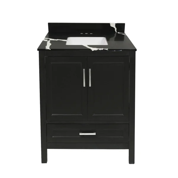 Solerno Bath Vanity with Cultured Marble or Quartz Stone Top (Color: White, Vanity Top: Quartz Galaxy Black, Size: 31x22)
