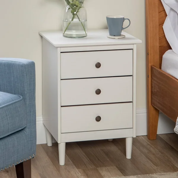 Classic Mid Century Modern 3 Drawer Nightstand White - Saracina Home