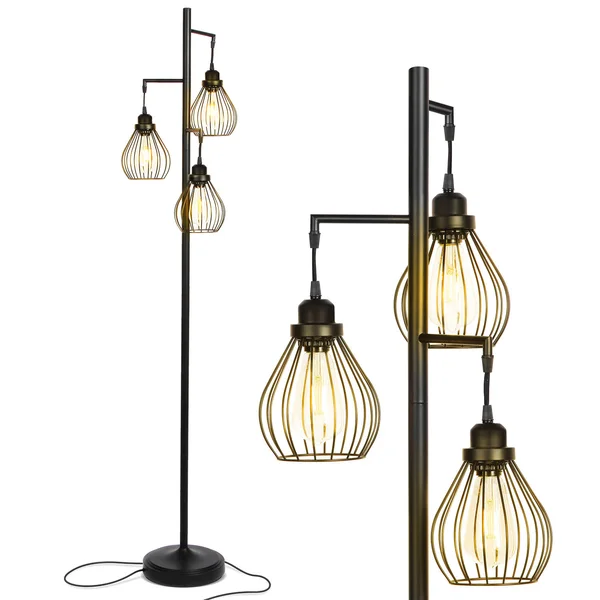 Brightech Teardrop - Floor Lamp Matches Industrial - Farmhouse & Rustic Living Rooms – Standing Tree Lamp with 3 Elegant Cage